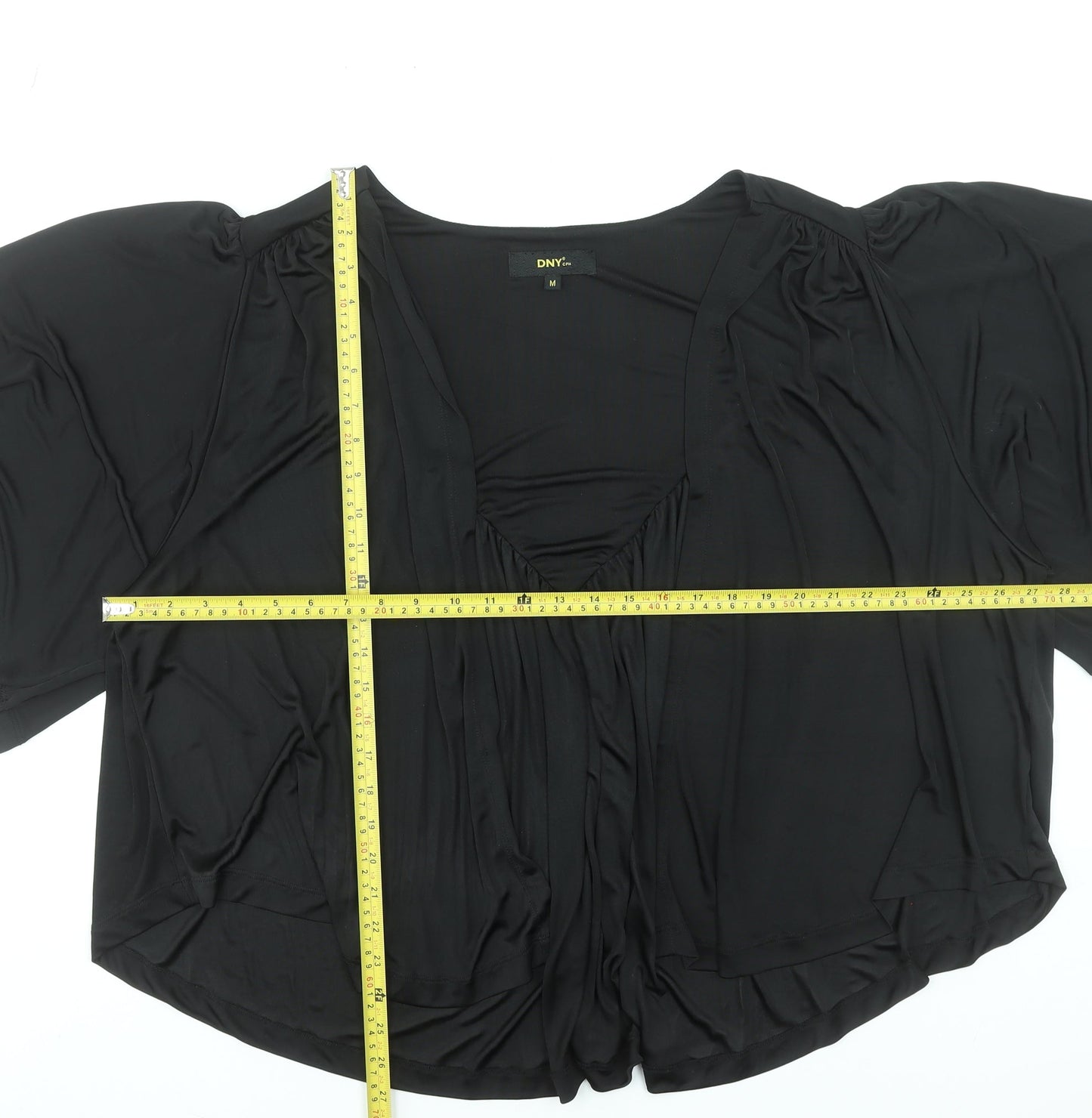DNY Women’s Black V-Neck Tunic Blouse M Polyester Elastane