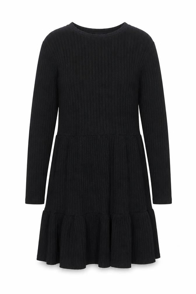 Zara Women Black Knit Trapeze Swing Dress Size M Long Sleeve