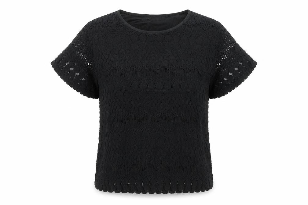 Casamia Women's Black Lace Short Sleeve Blouse Size L