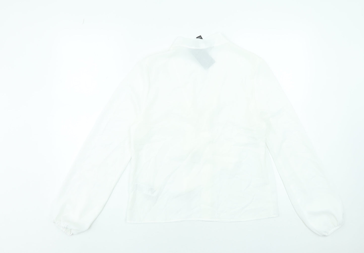 New Look Women White Long Sleeve Tie Neck Blouse UK 10 Polyester