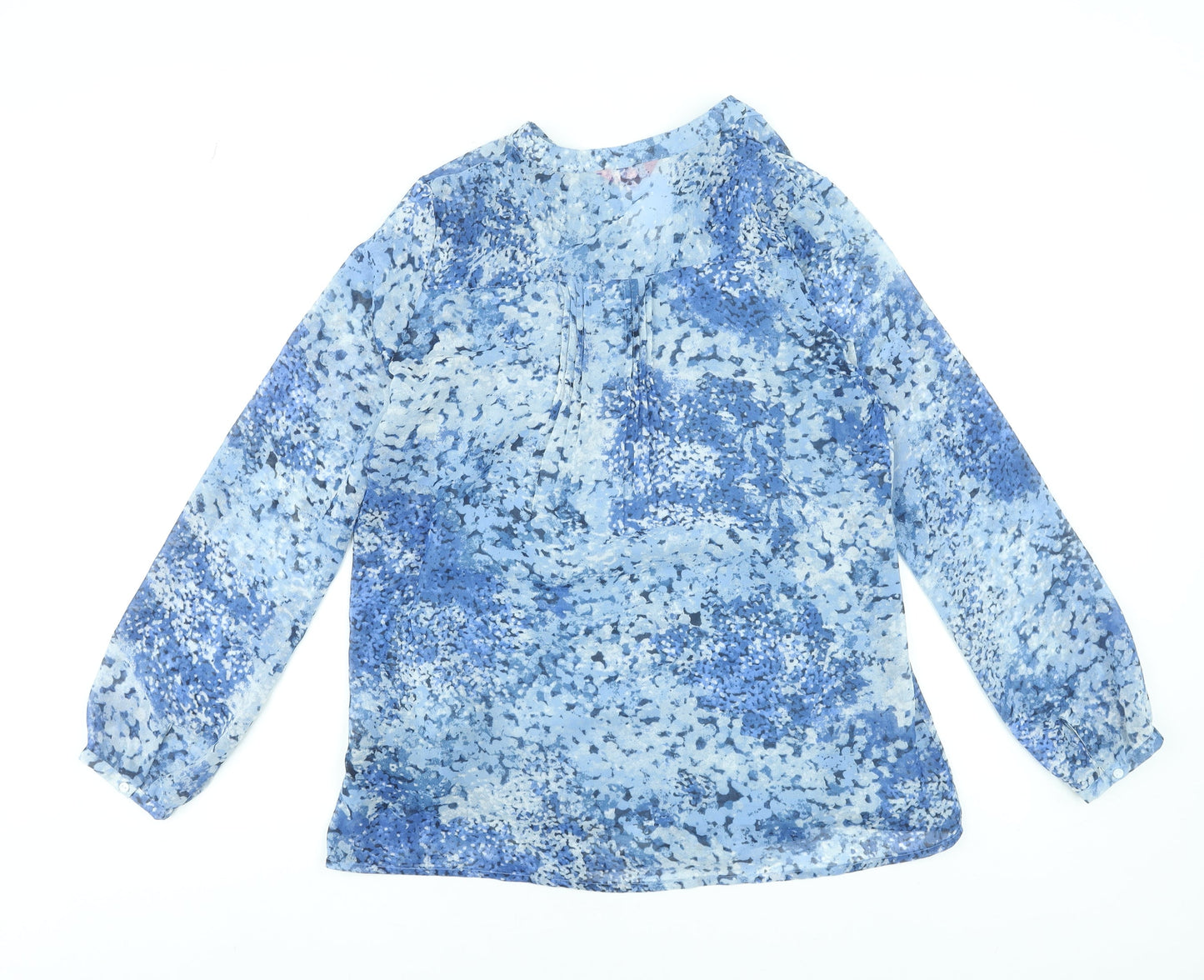 Together Womens Blue Floral Pleated Long Sleeve Tunic Blouse Size 10