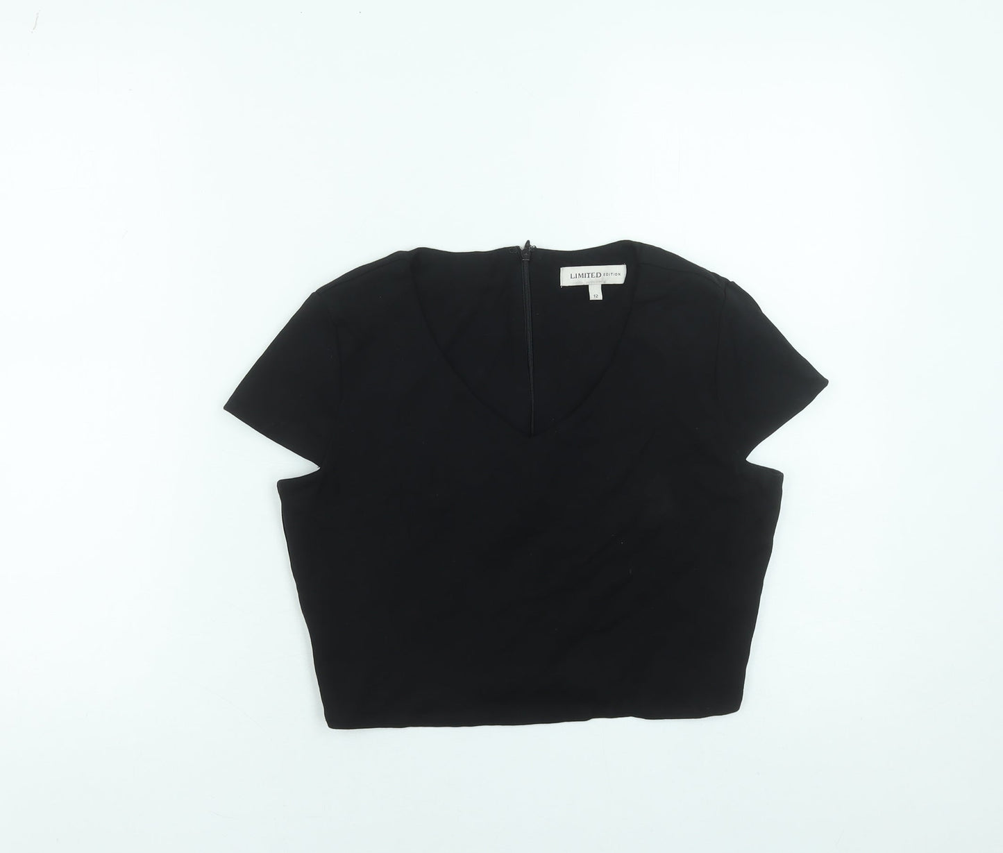Marks and Spencer Women’s Black Cropped V-Neck Blouse UK 12