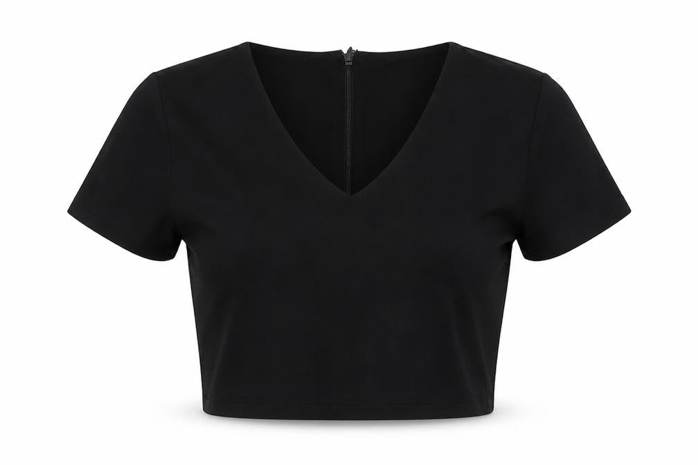 Marks and Spencer Women’s Black Cropped V-Neck Blouse UK 12