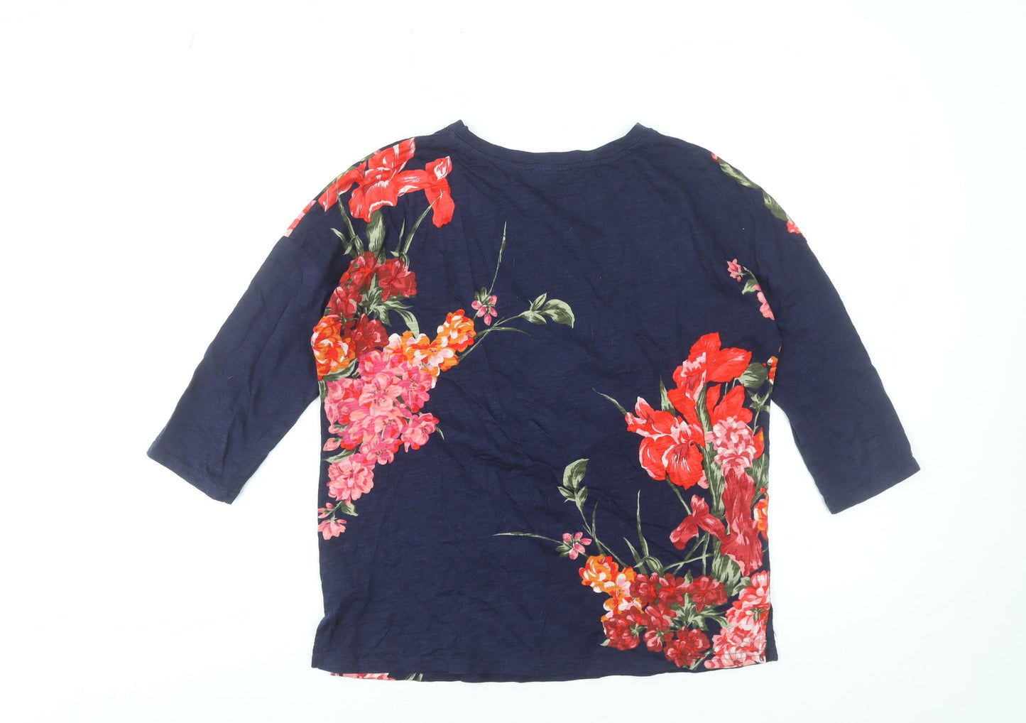 Oasis Women's Navy Floral 3/4 Sleeve Cotton T-Shirt XS