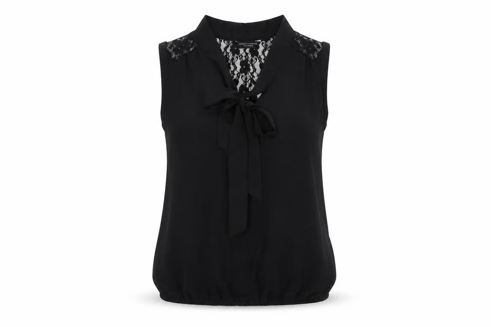 Dorothy Perkins Women's Black Sleeveless Chiffon Lace Blouse Size 14