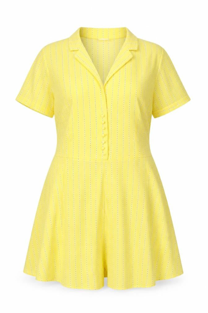 H&M Divided Yellow Floral Mini Dress Women’s Size 18 Short Sleeve Button Stretch