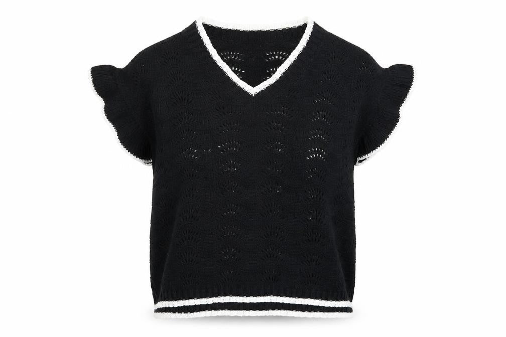 JelisJelis Women's Black V-Neck Knit Short Sleeve Jumper L