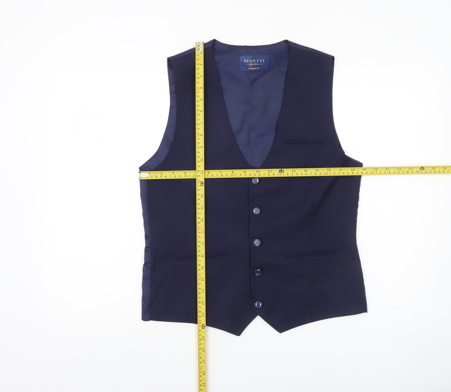 Benetti Men’s Blue 38 Tailored Fit Formal Waistcoat