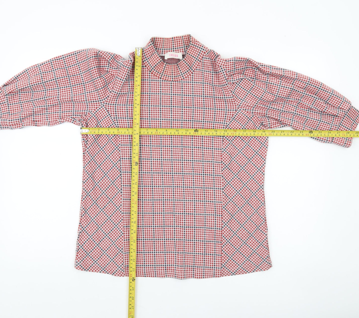 Savida Womens Red Check High Neck Tunic Blouse Size 16