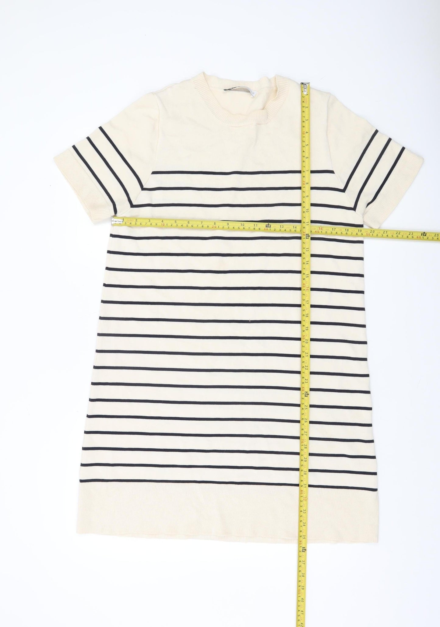 ZARA Women Beige Striped T-Shirt Dress Size 14 Short Sleeve