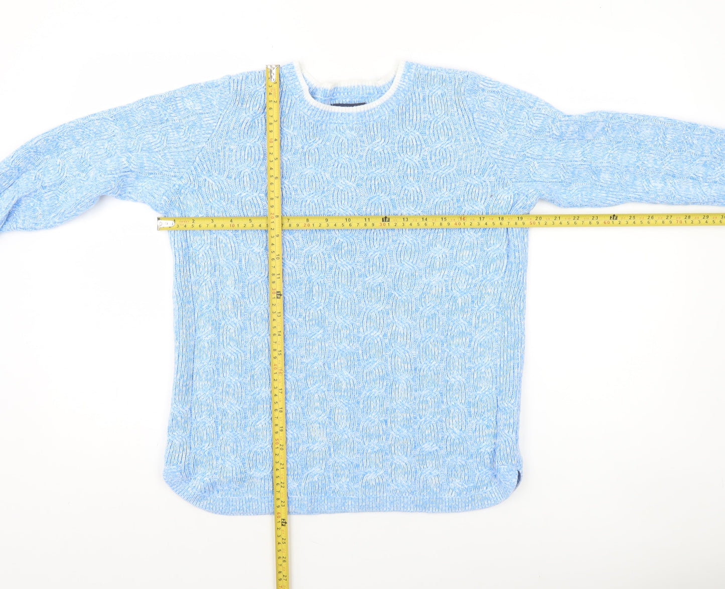 Womens UK S Regular Lands' End Blue Pullover Cable-Knit