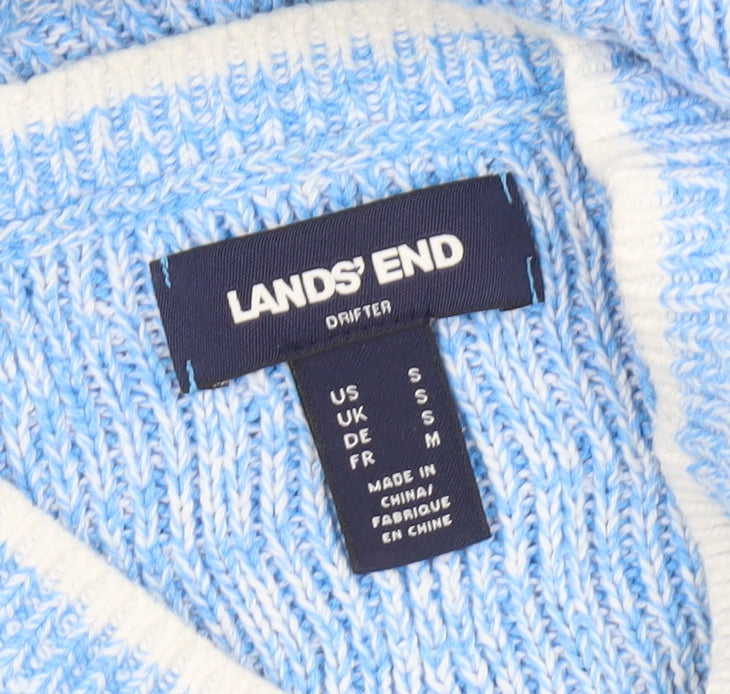 Womens UK S Regular Lands' End Blue Pullover Cable-Knit