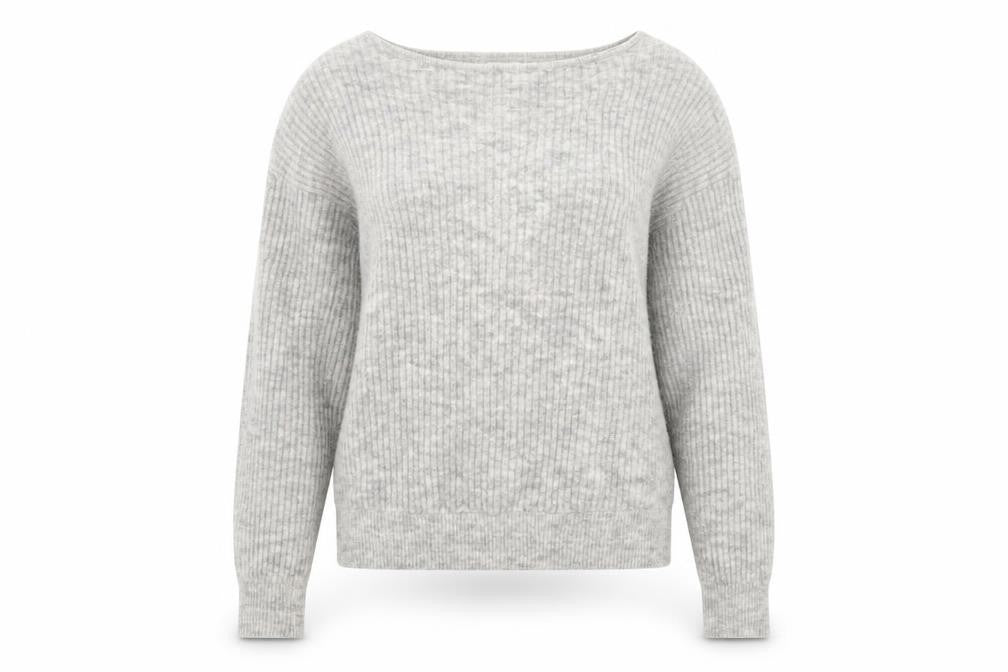 Mint Velvet Womens Grey V-Neck Rib-Knit Lace-Up Bow Jumper XS