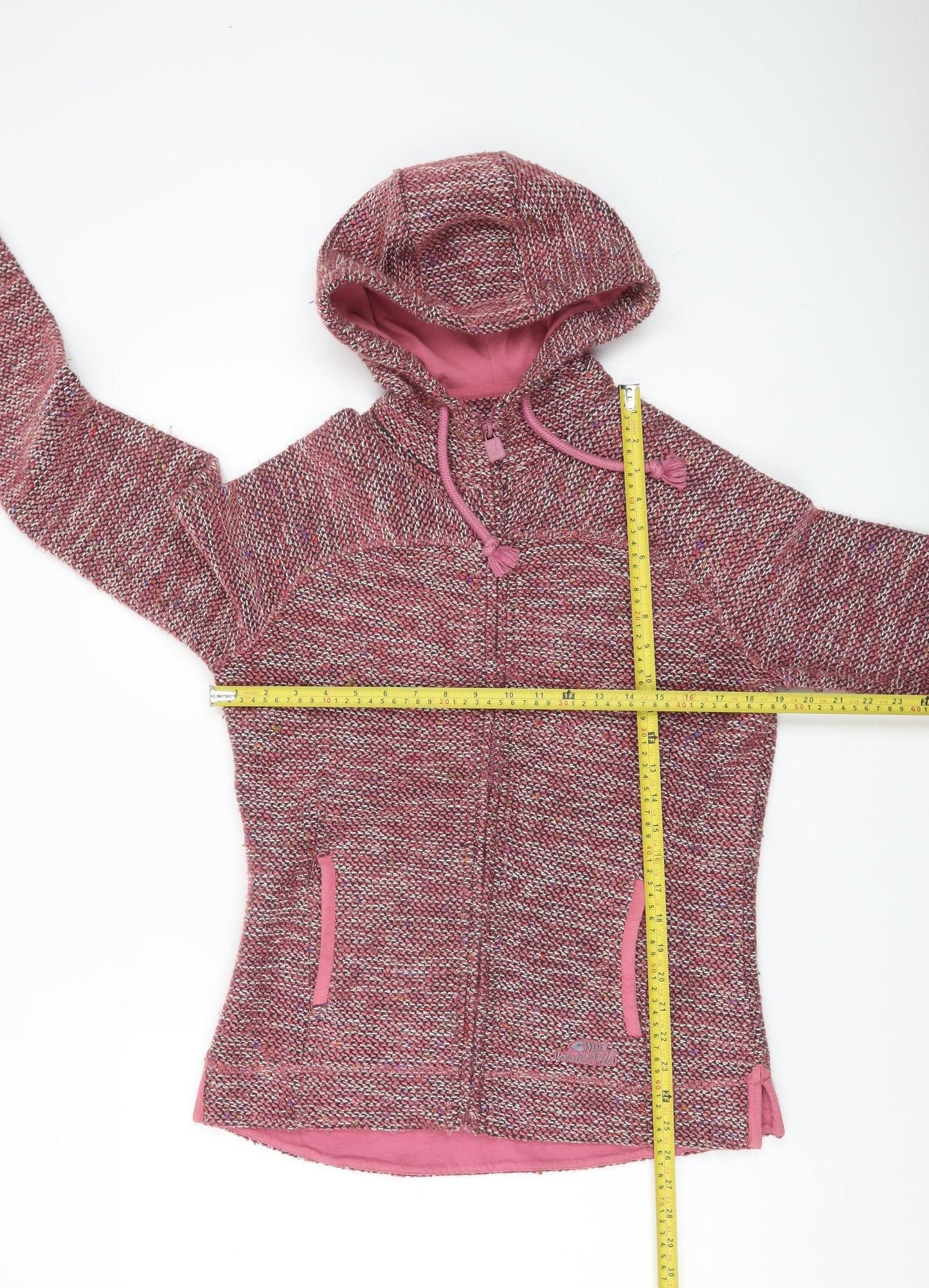 Weird Fish Women Pink Full Zip Hooded Knit Hoodie Size 10