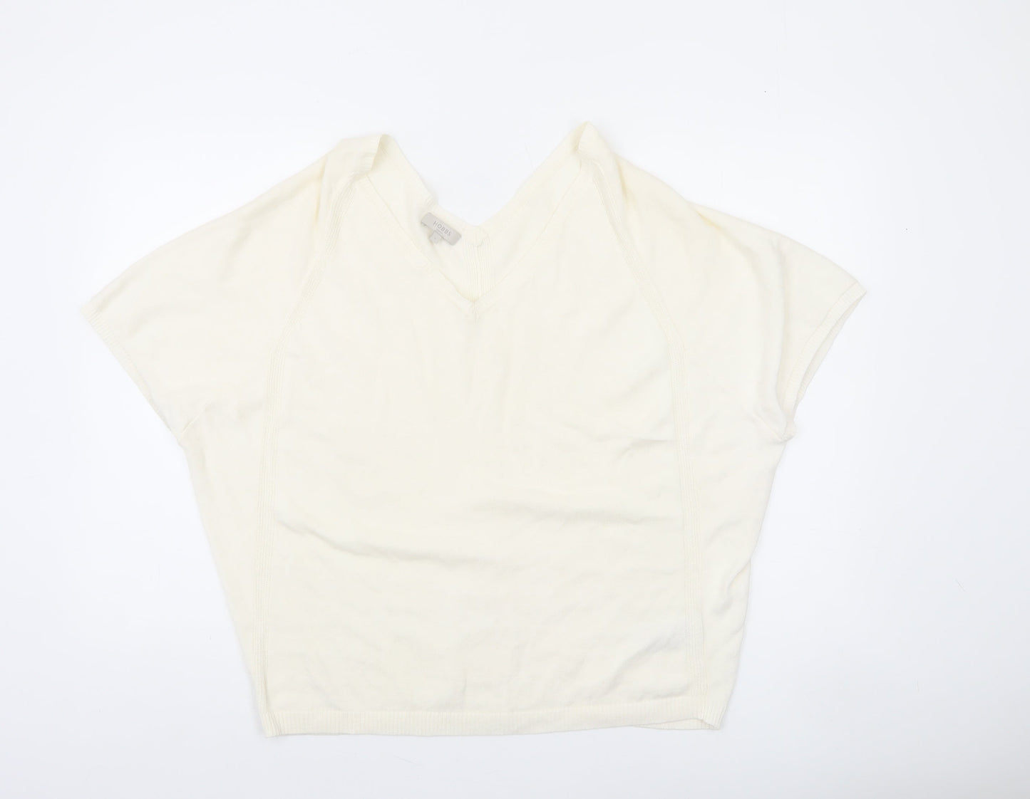 Hobbs Women’s Ivory Linen Cotton V-Neck Short Sleeve Jumper Size S