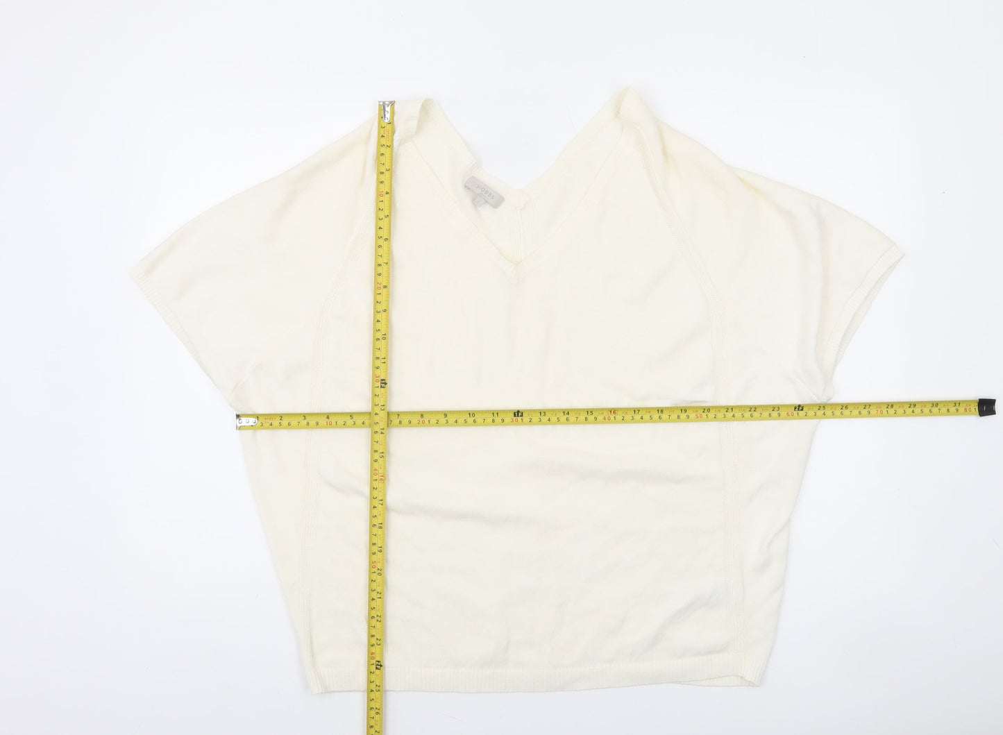 Hobbs Women’s Ivory Linen Cotton V-Neck Short Sleeve Jumper Size S