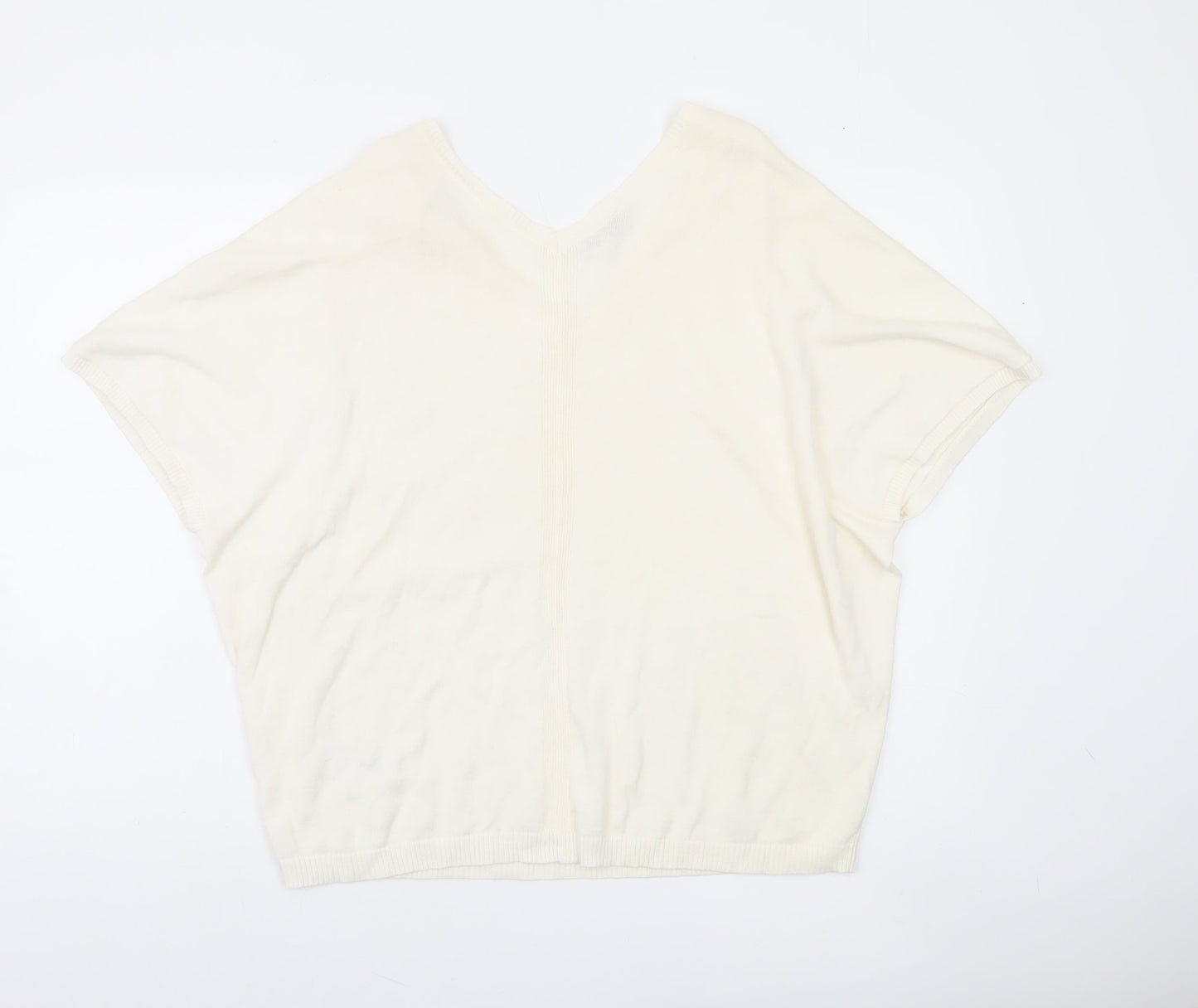 Hobbs Women’s Ivory Linen Cotton V-Neck Short Sleeve Jumper Size S