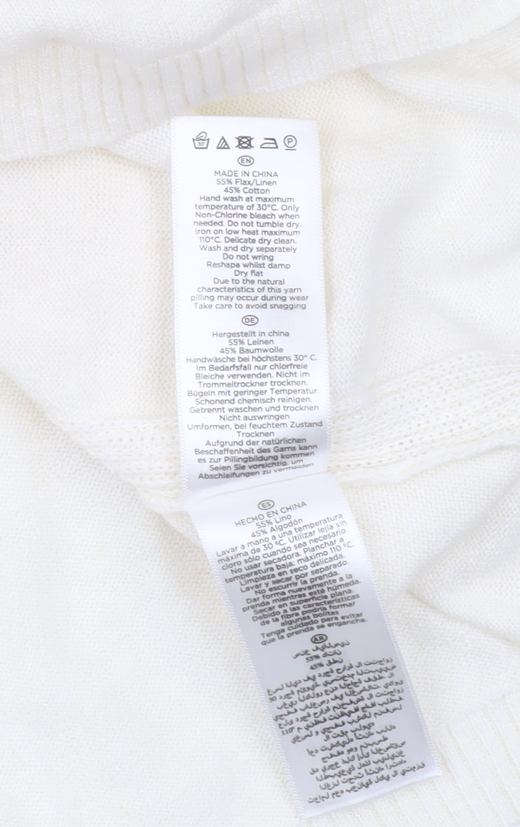 Hobbs Women’s Ivory Linen Cotton V-Neck Short Sleeve Jumper Size S