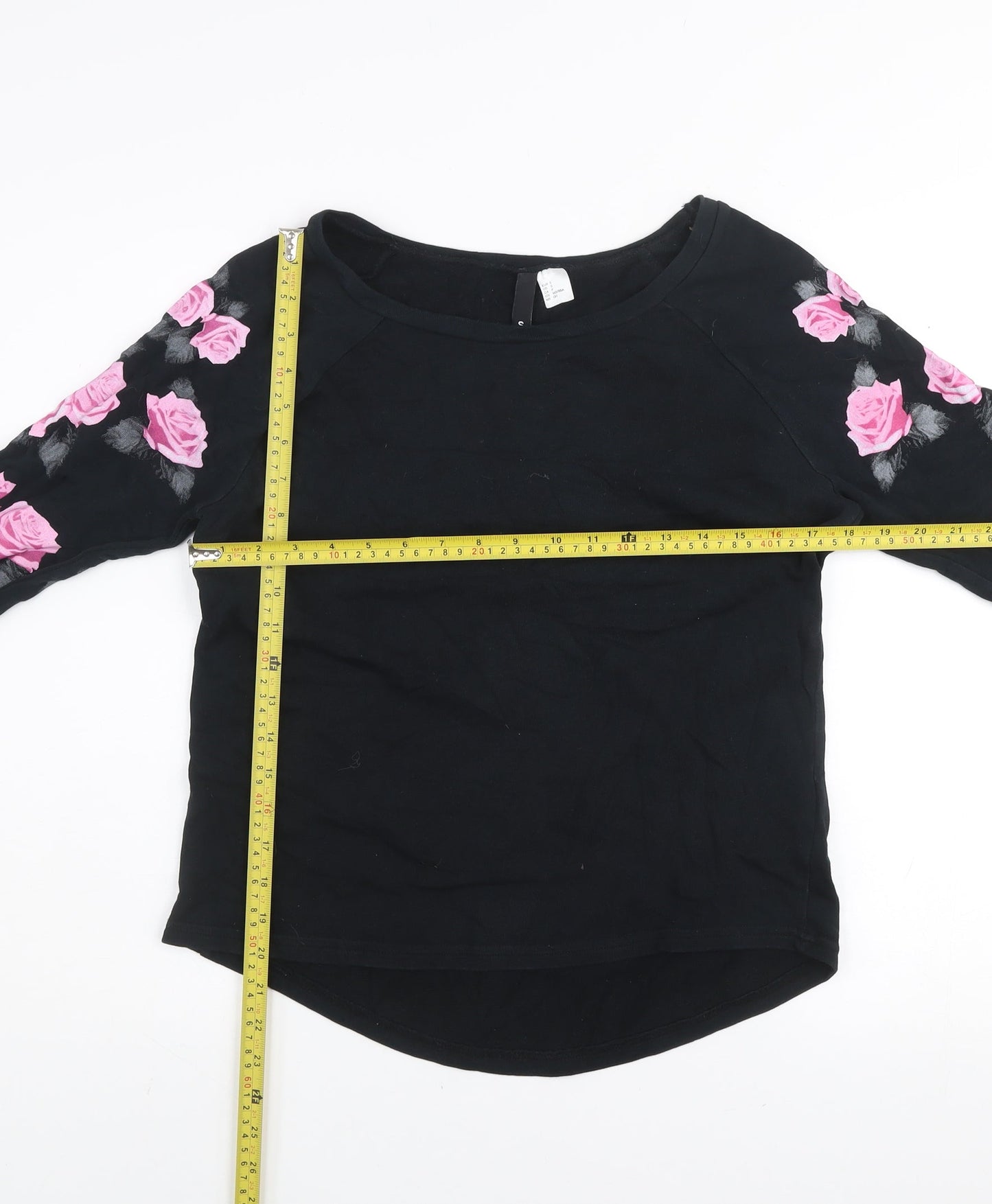 H&M Divided Womens Black Floral Pullover Sweatshirt Size S Cotton