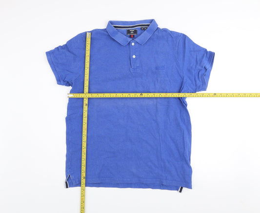 Superdry Men Blue 2XL Cotton Polo Shirt Short Sleeve Casual