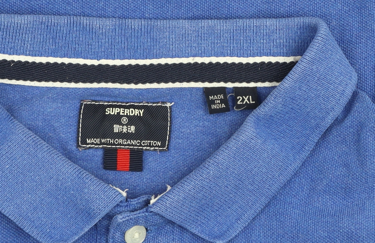 Superdry Men Blue 2XL Cotton Polo Shirt Short Sleeve Casual