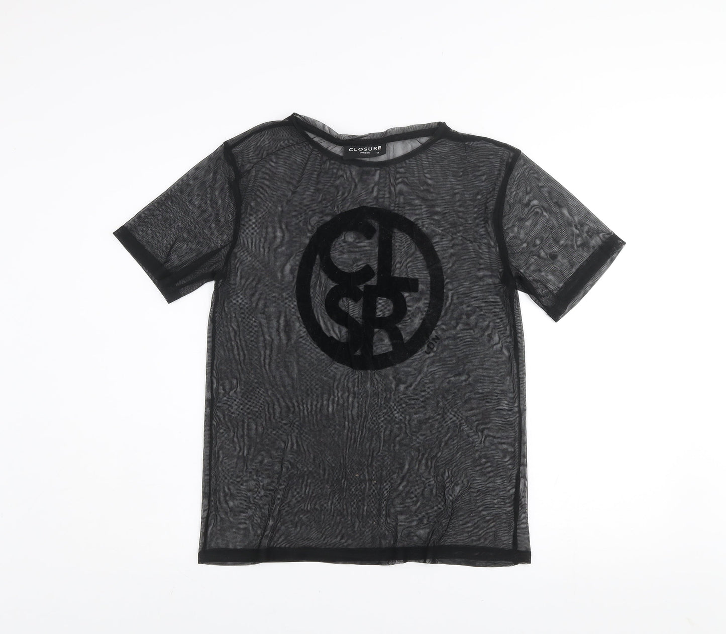 Closure London Black Mesh Short Sleeve Womens T-Shirt Size 12