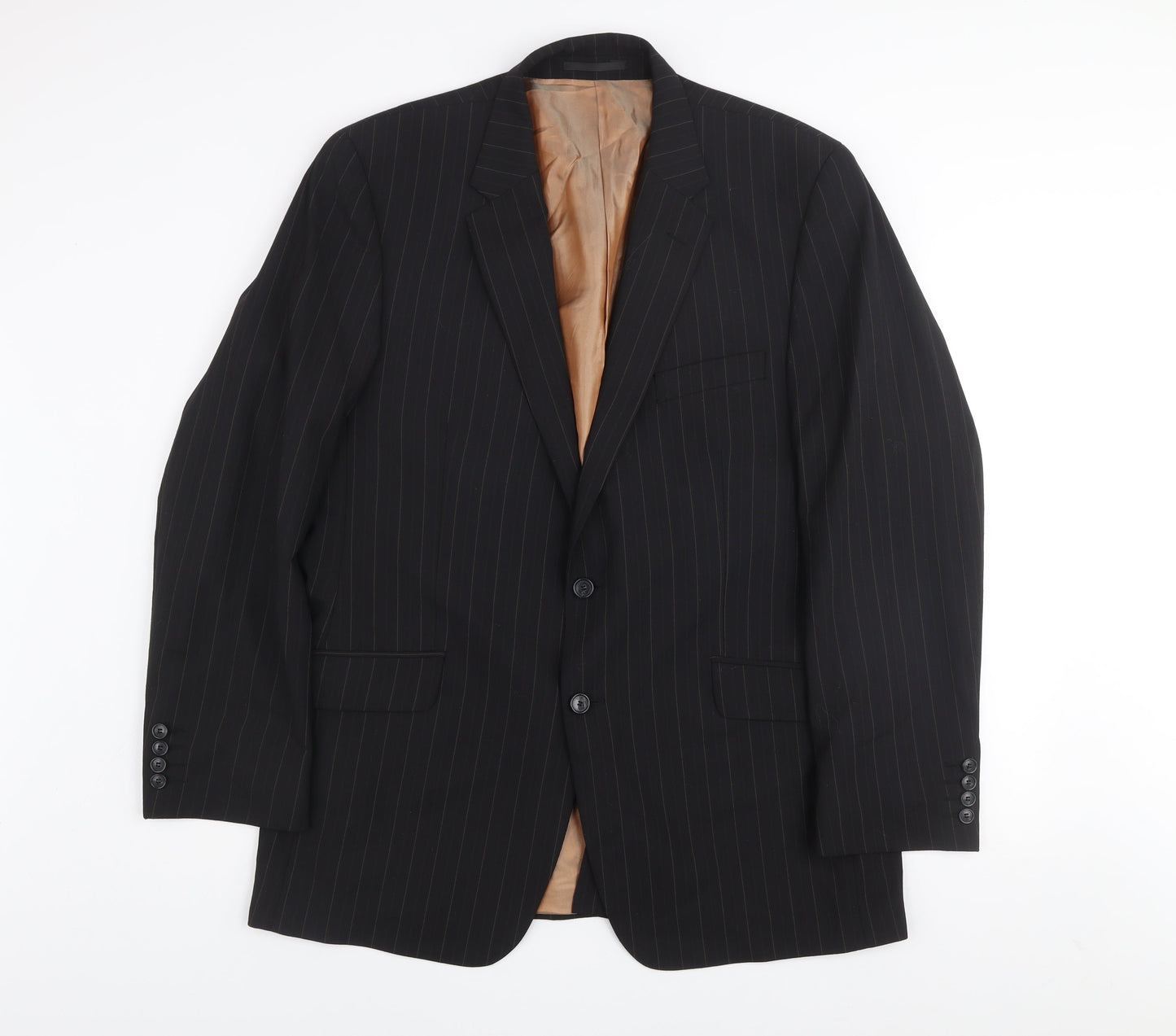 Kartel Men Black 44R Pinstripe Wool Blend Two-Button Blazer