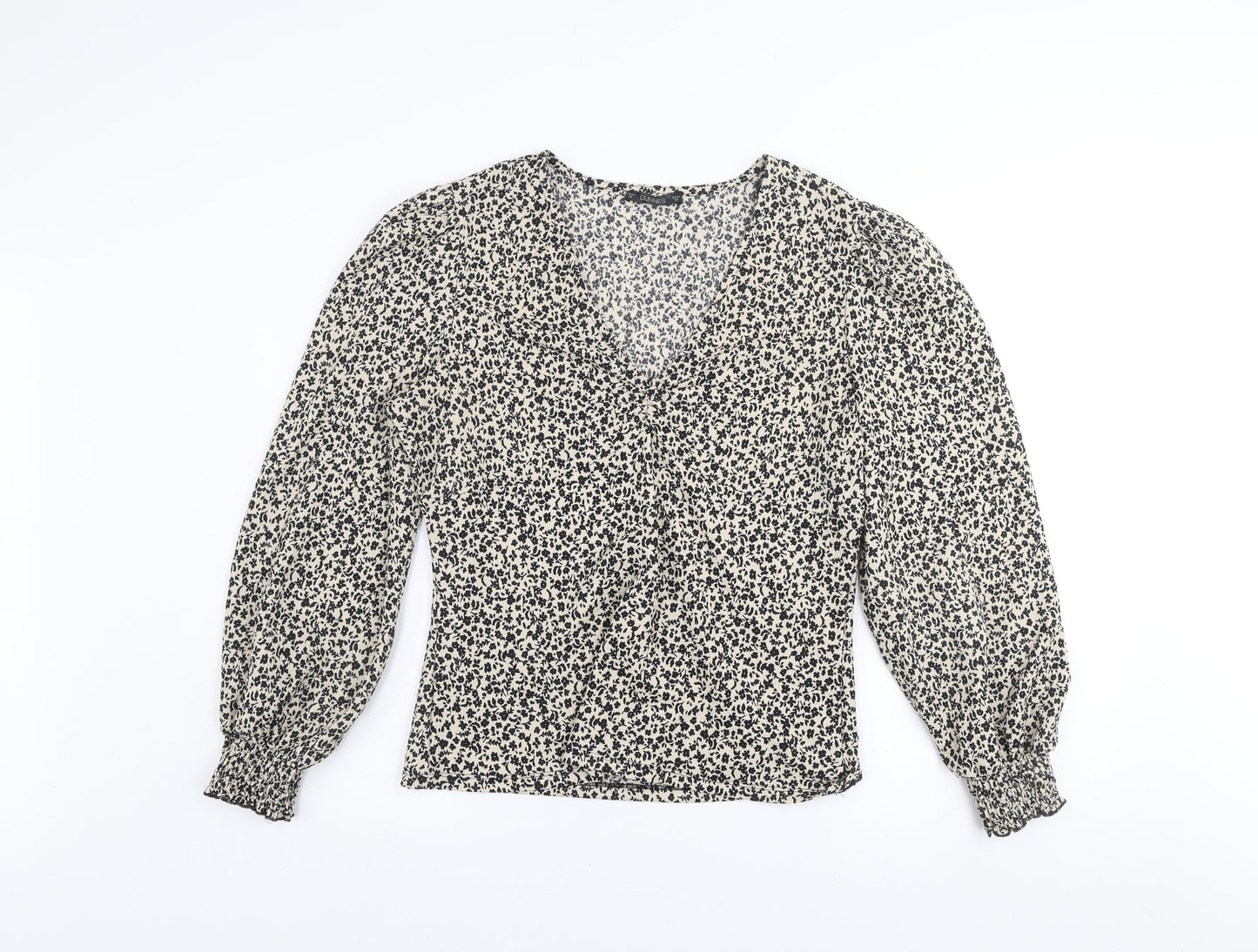 Dunnes Women's Black Floral V-Neck Long Sleeve Tunic Blouse Size M