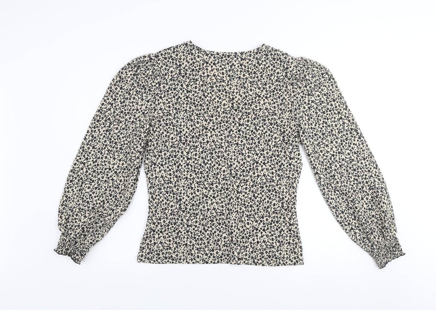 Dunnes Women's Black Floral V-Neck Long Sleeve Tunic Blouse Size M