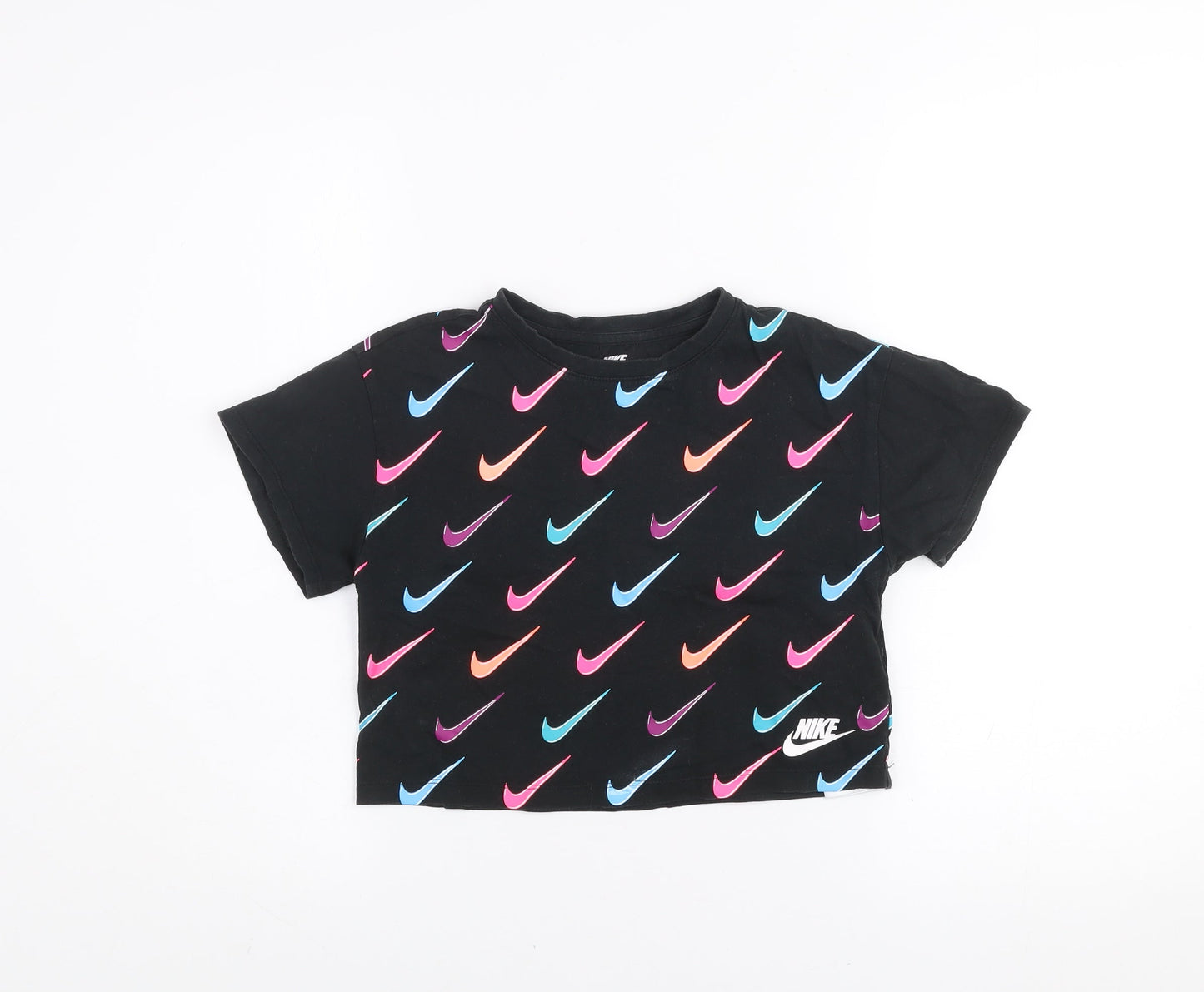 Nike Girls Black Cropped Logo T-Shirt 6-7 Years Cotton Short Sleeve