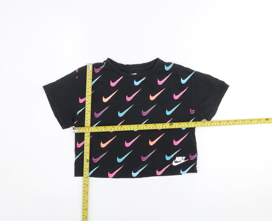 Nike Girls Black Cropped Logo T-Shirt 6-7 Years Cotton Short Sleeve