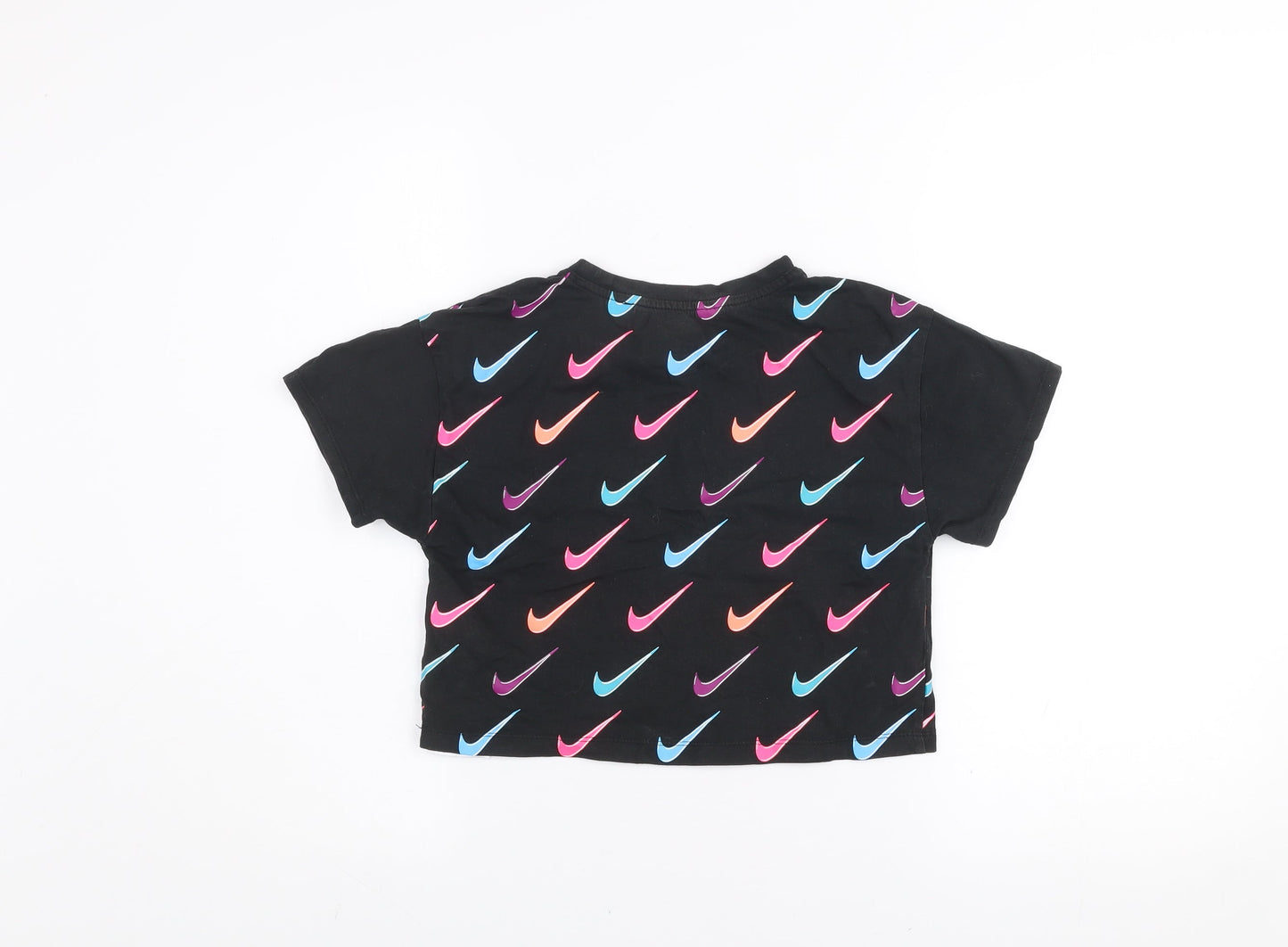 Nike Girls Black Cropped Logo T-Shirt 6-7 Years Cotton Short Sleeve