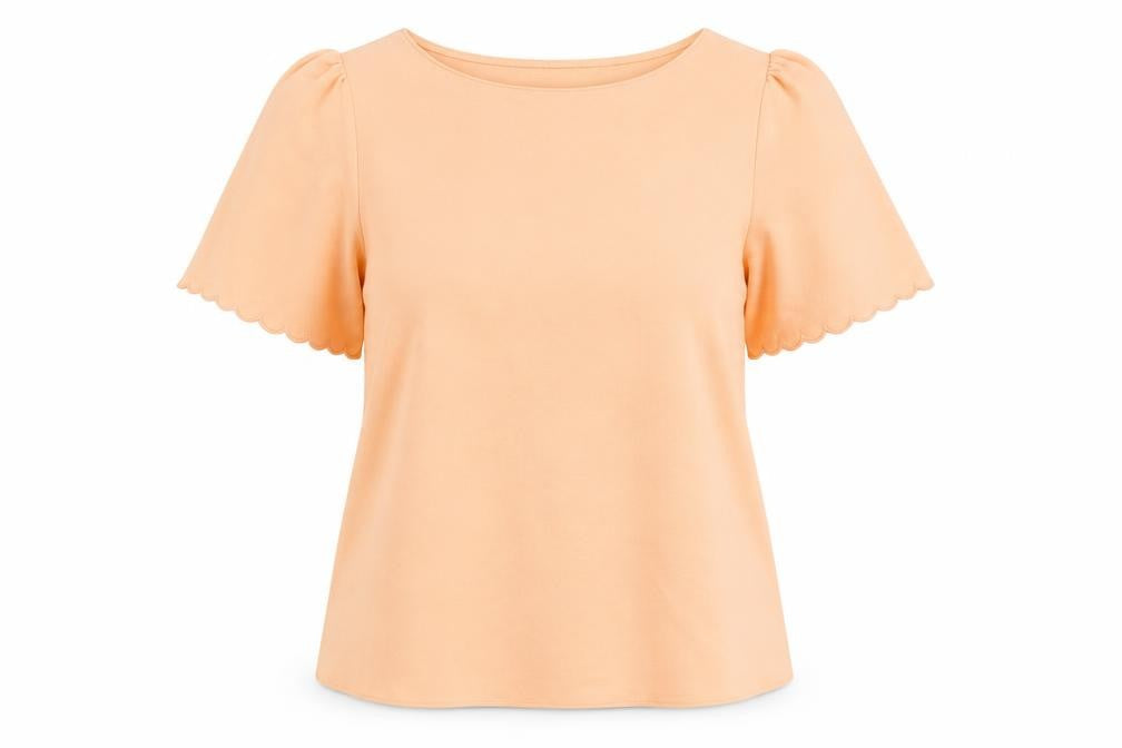 River Island Womens Orange Scalloped Short Sleeve Polyester T-Shirt UK 10