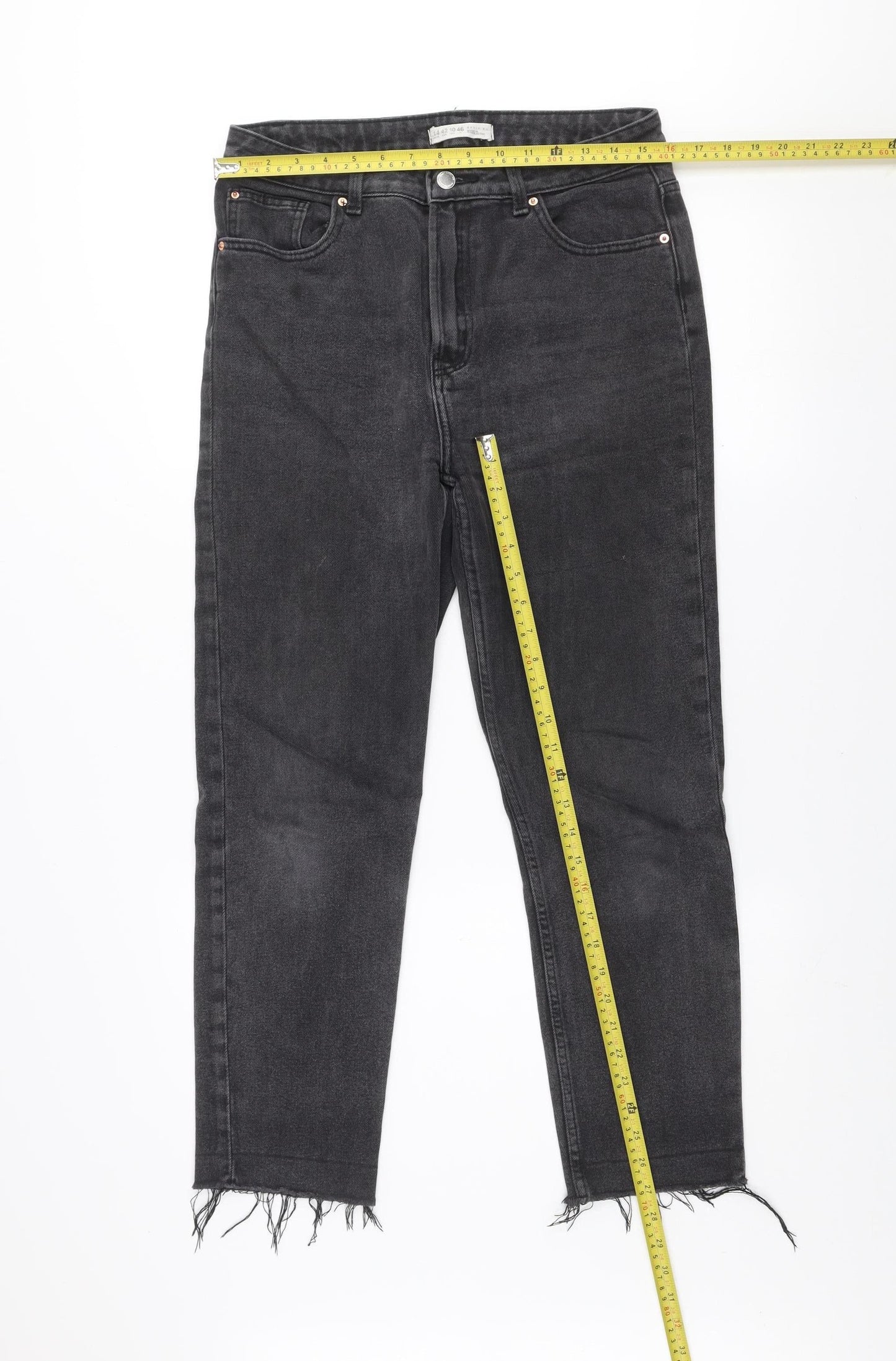 Denim Co. Women's Black Skinny Stretch Jeans Size 14 Mid Rise Frayed Hem