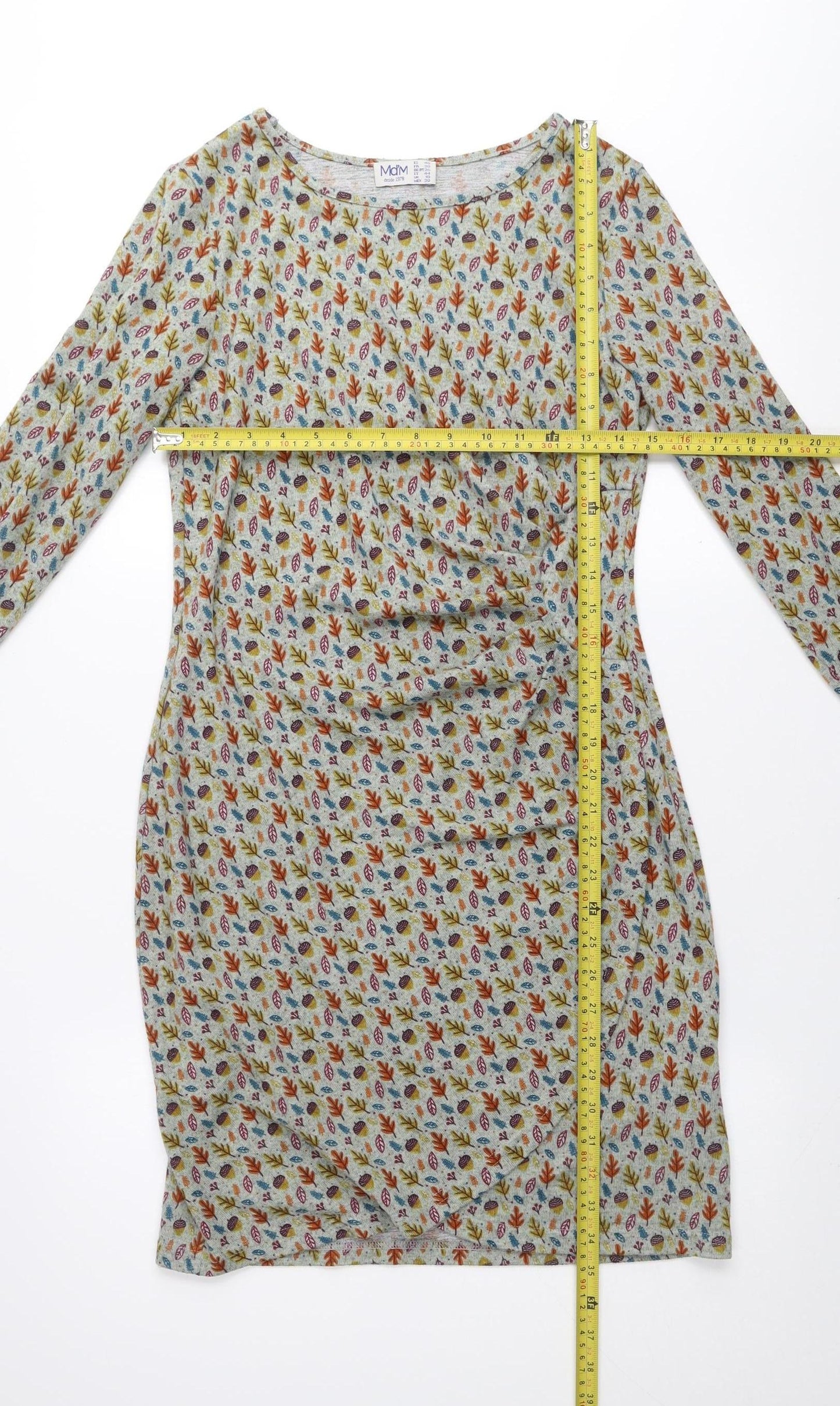 Md'M Women’s Multicoloured Floral Bodycon Dress Size 10 Long Sleeve Autumn Knit