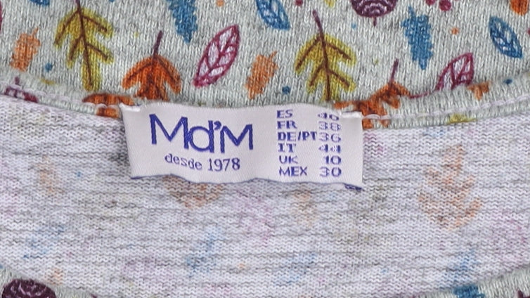 Md'M Women’s Multicoloured Floral Bodycon Dress Size 10 Long Sleeve Autumn Knit