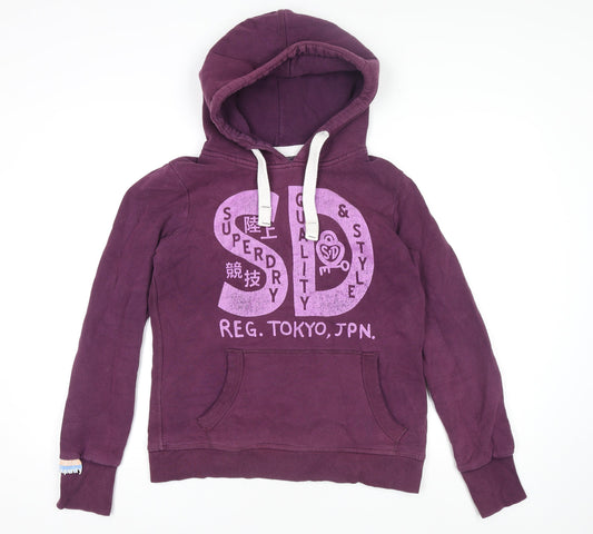 Superdry Womens Purple Hoodie Jumper L Cotton Blend Casual