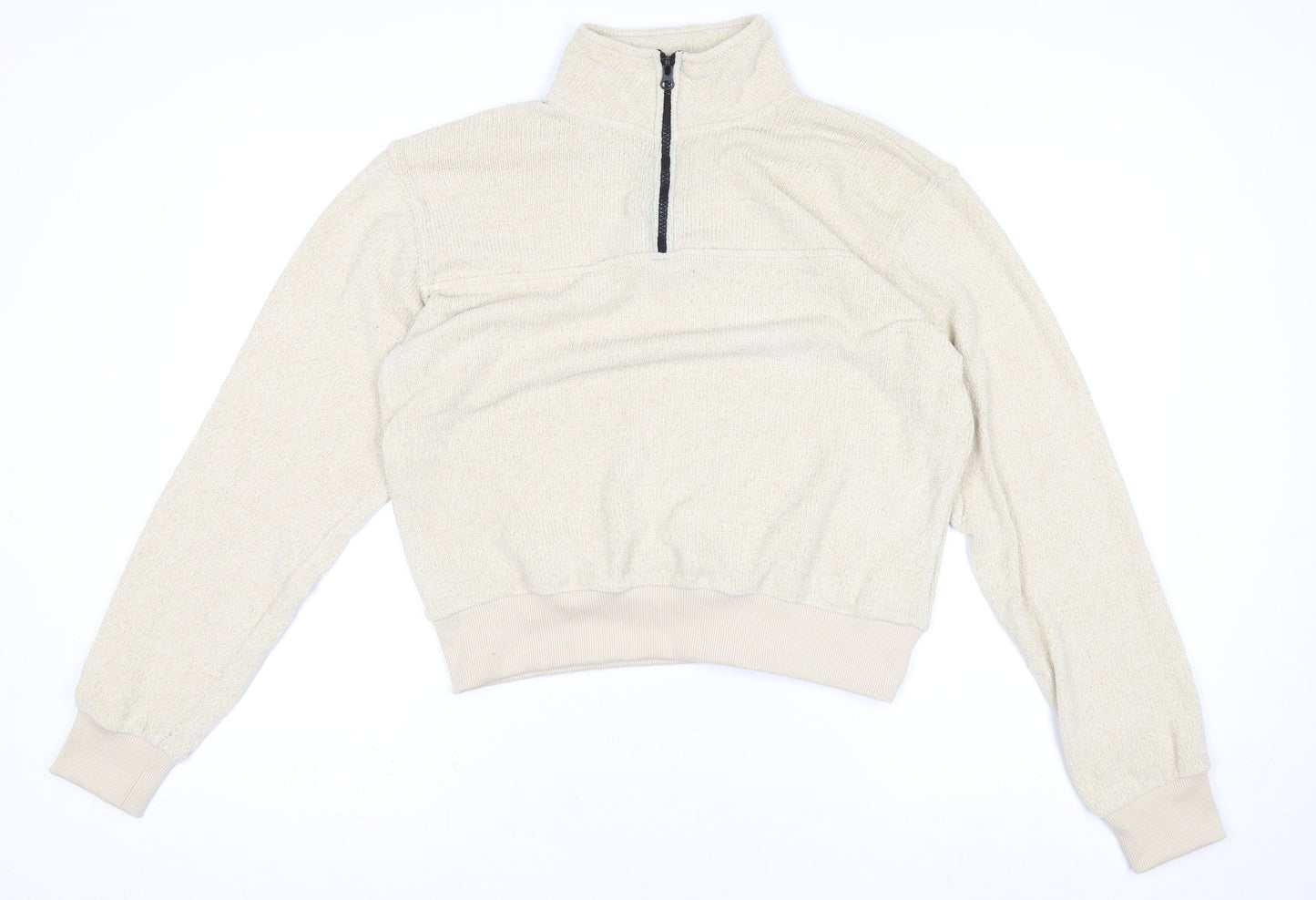 NA-KD Women Beige Half Zip Ribbed Sweatshirt Size S
