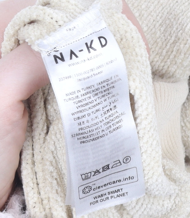 NA-KD Women Beige Half Zip Ribbed Sweatshirt Size S