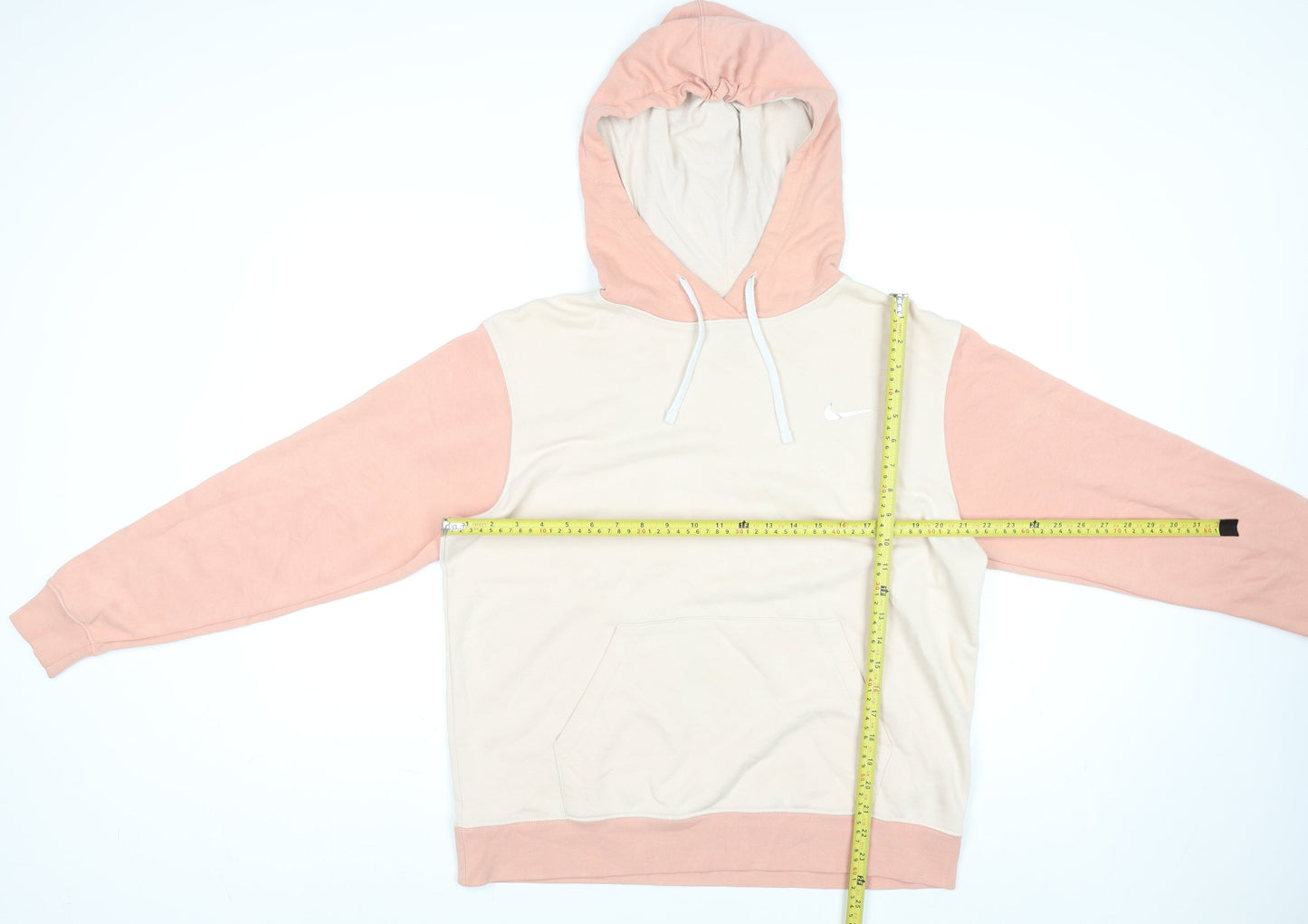Nike Women Beige & Pink Colourblock Pullover Hoodie Size M Cotton