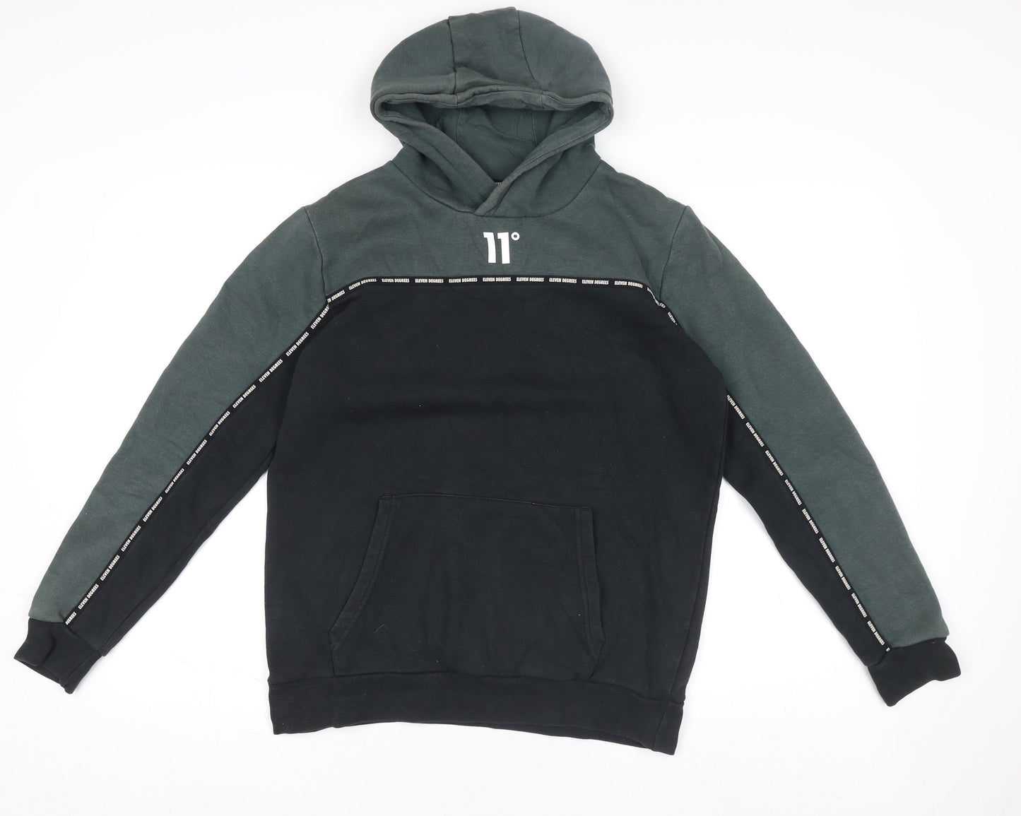 Eleven Degrees Boys Black Green Pullover Hoodie 13-15 Years Cotton Blend