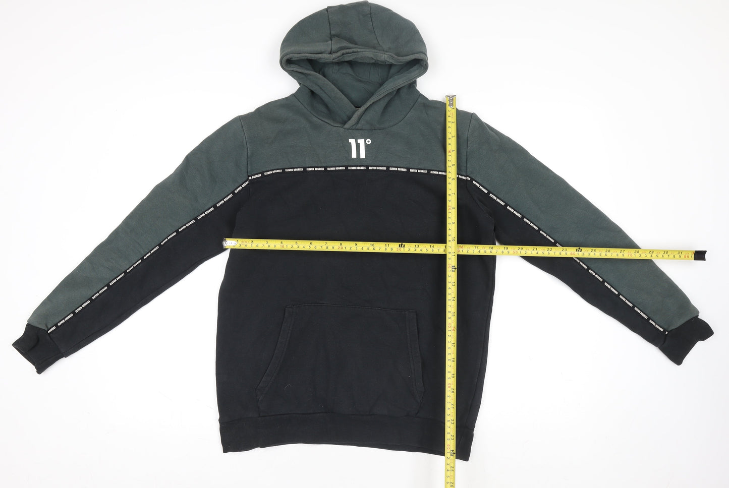 Eleven Degrees Boys Black Green Pullover Hoodie 13-15 Years Cotton Blend