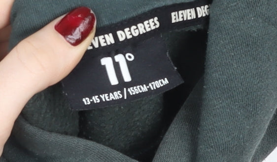 Eleven Degrees Boys Black Green Pullover Hoodie 13-15 Years Cotton Blend