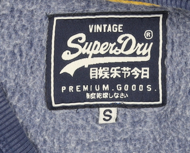 Superdry Men's Blue Pullover Sweatshirt Small Graphic Logo Crew Neck