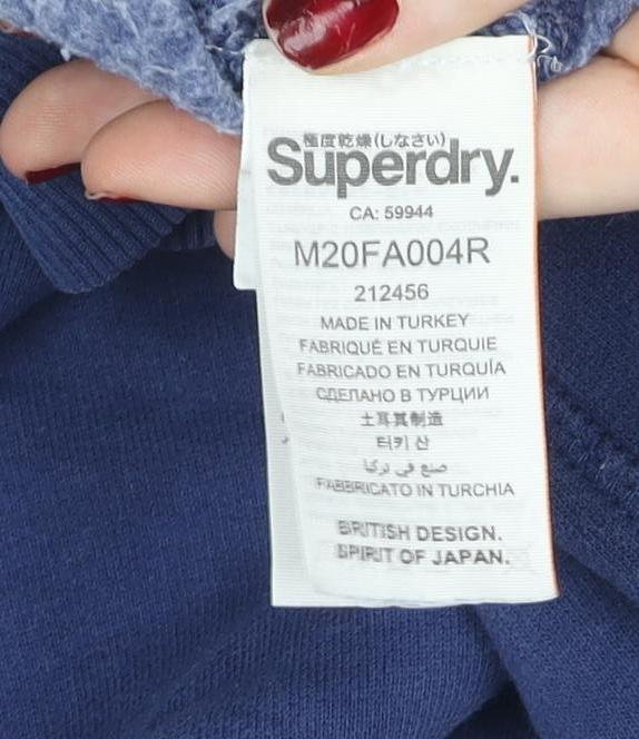 Superdry Men's Blue Pullover Sweatshirt Small Graphic Logo Crew Neck