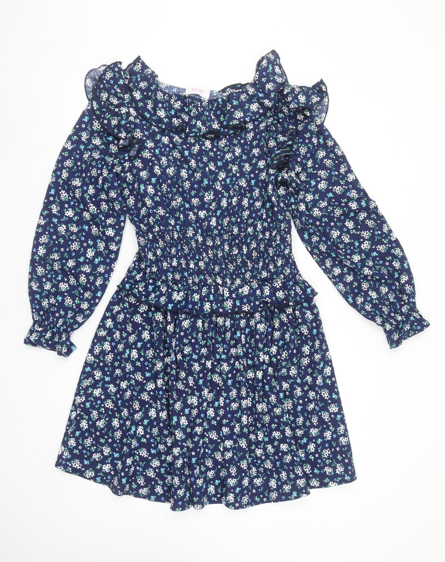 Savida Women's Blue Floral Ruffle Fit & Flare Dress Size 12