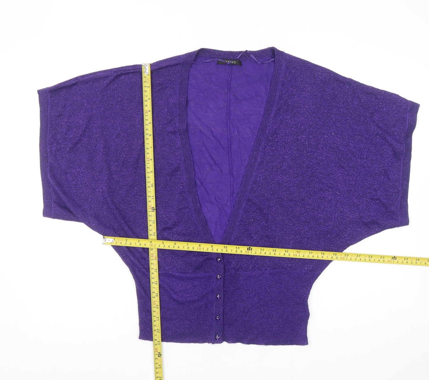 Dunnes Women Purple Metallic V-Neck Short Sleeve Cardigan Size 10-12