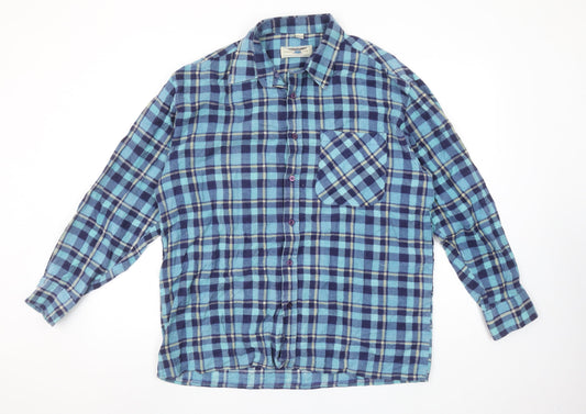 Pierre Leon Men's Blue Checked Flannel Long Sleeve Casual Shirt L