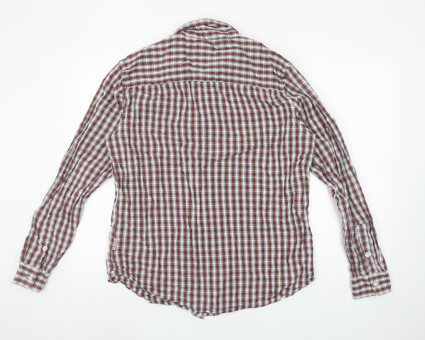 Wrangler Men's Red Checked Cotton Long Sleeve Button-Up Shirt L