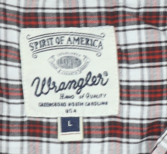 Wrangler Men's Red Checked Cotton Long Sleeve Button-Up Shirt L